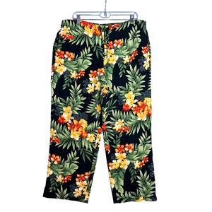 White Stag‎ Womens Tropical Wide Leg Ankle Pants Size XL Rayon Black Botanical